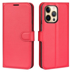 Чехол портмоне подставка для Iphone 13 Pro Max с магнитной защелкой и отделениями для карт Красный