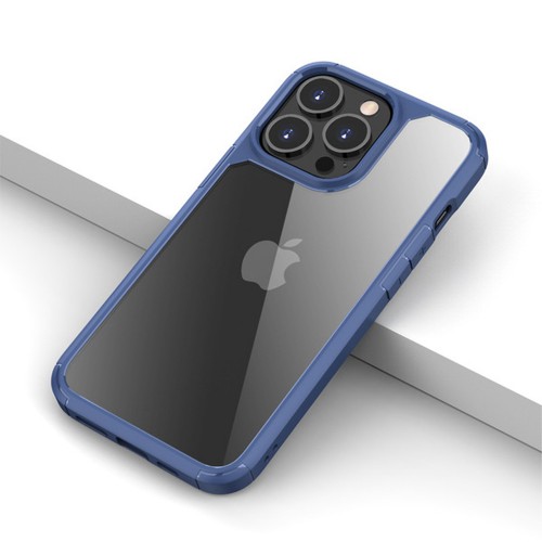 Силиконовый матовый непрозрачный чехол с прозрачной поликарбонатной вставкой для Iphone 13 Pro Max, цвет Синий