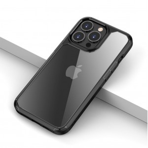 Силиконовый матовый непрозрачный чехол с прозрачной поликарбонатной вставкой для Iphone 13 Pro Max Черный