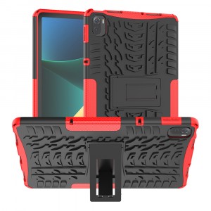 Противоударный двухкомпонентный силиконовый матовый непрозрачный чехол с поликарбонатными вставками для экстрим защиты с встроенной ножкой-подставкой для Xiaomi Pad 5  Красный