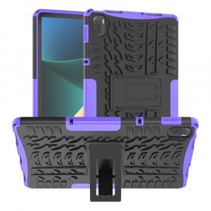 Противоударный двухкомпонентный силиконовый матовый непрозрачный чехол с поликарбонатными вставками для экстрим защиты с встроенной ножкой-подставкой для Xiaomi Pad 5  Фиолетовый
