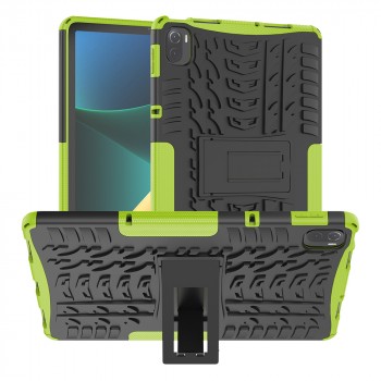 Противоударный двухкомпонентный силиконовый матовый непрозрачный чехол с поликарбонатными вставками для экстрим защиты с встроенной ножкой-подставкой для Xiaomi Pad 5  Зеленый
