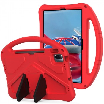 Ударостойкий детский силиконовый матовый гиппоаллергенный непрозрачный чехол с встроенной ножкой-подставкой для Xiaomi Pad 5  Красный